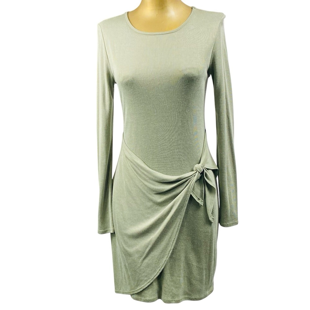 Altar'd State Women's Tatia Faux Wrap Ribbed Long Sleeve Bodycon Dress Green Med